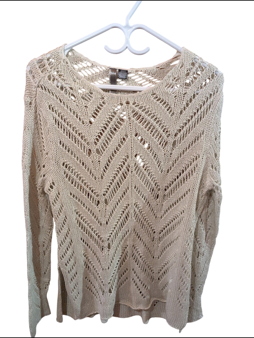 Le Temps Des Cerises Cream Open Knit Chevron Top